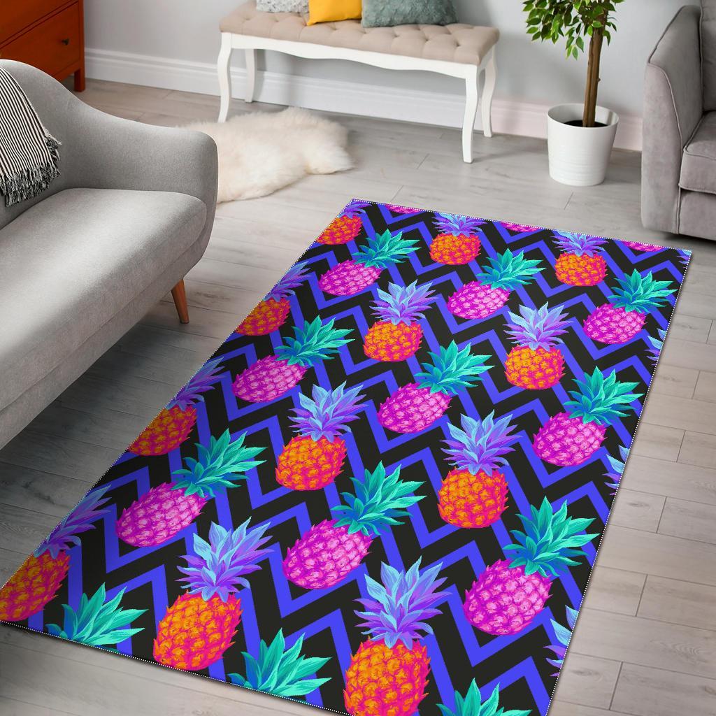 Neon EDM Zig Zag Pineapple Pattern Print Area Rug