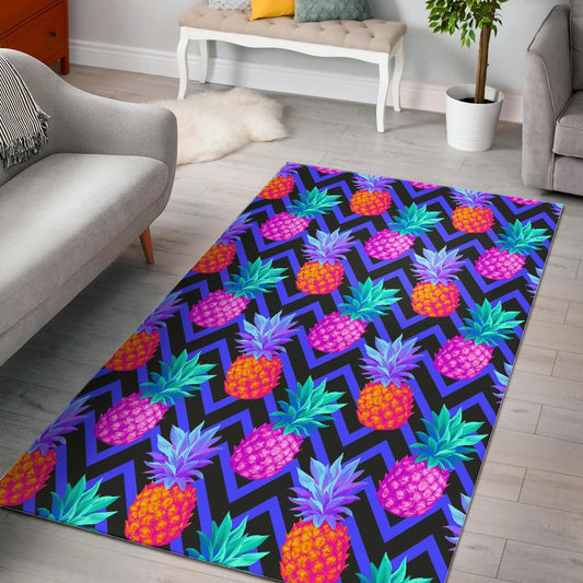 Neon EDM Zig Zag Pineapple Pattern Print Area Rug