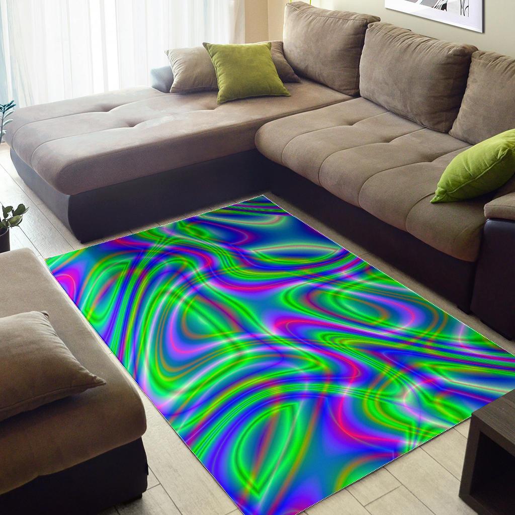 Neon Green Psychedelic Trippy Print Area Rug