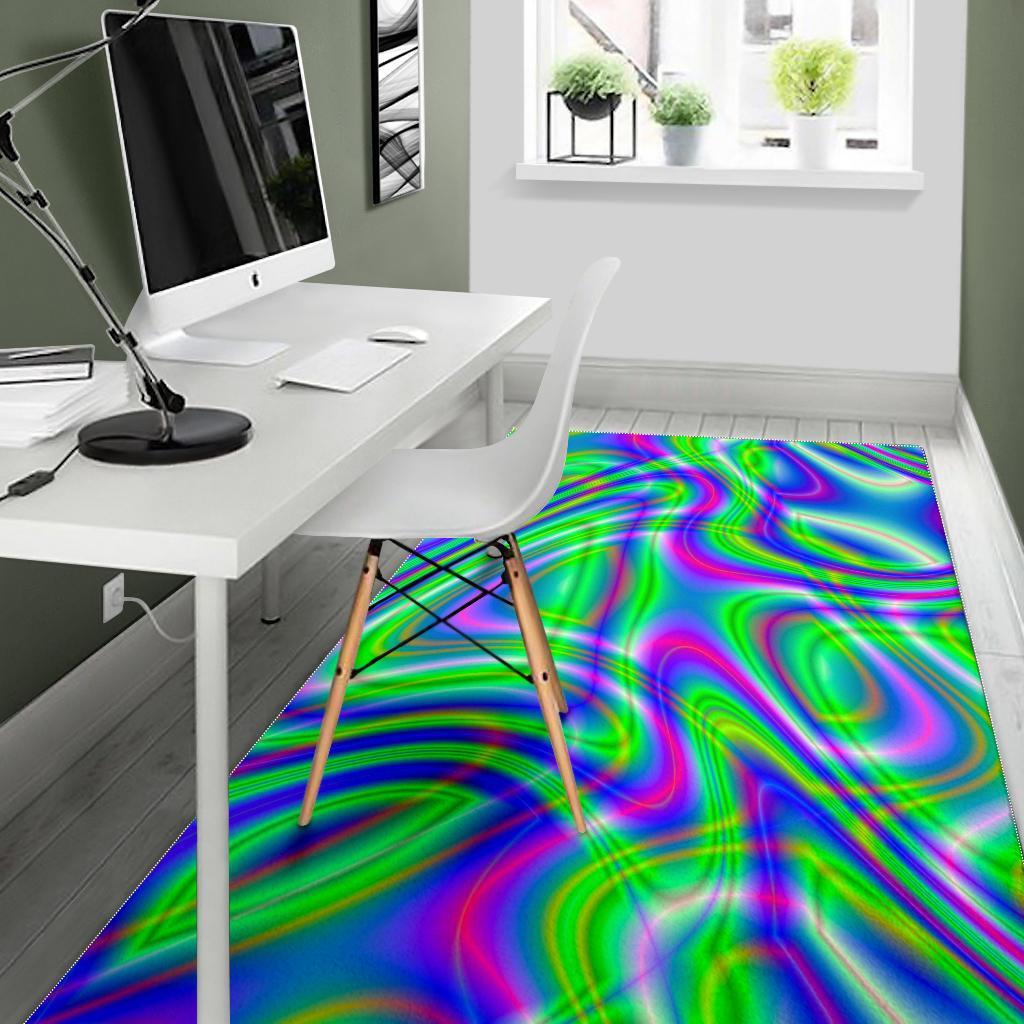 Neon Green Psychedelic Trippy Print Area Rug