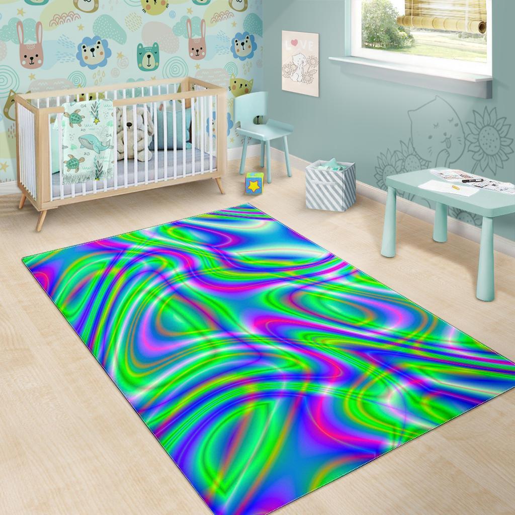 Neon Green Psychedelic Trippy Print Area Rug