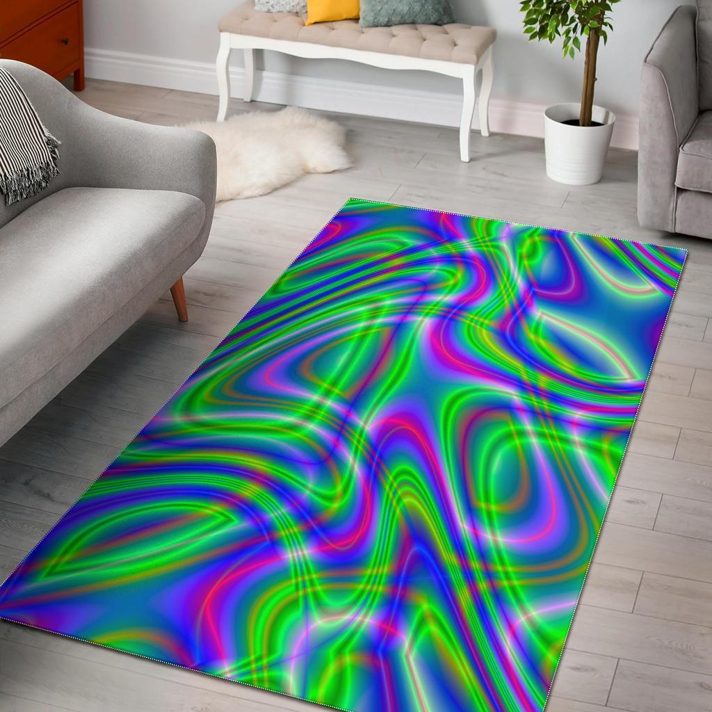 Neon Green Psychedelic Trippy Print Area Rug