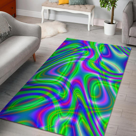 Neon Green Psychedelic Trippy Print Area Rug