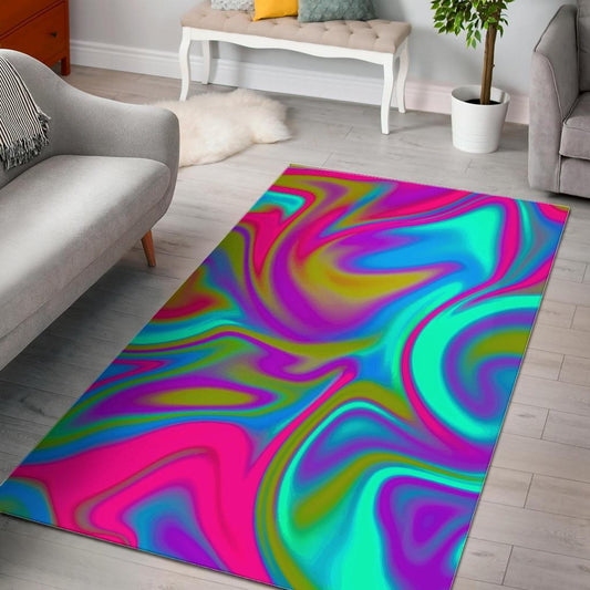 Neon Psychedelic Trippy Print Area Rug