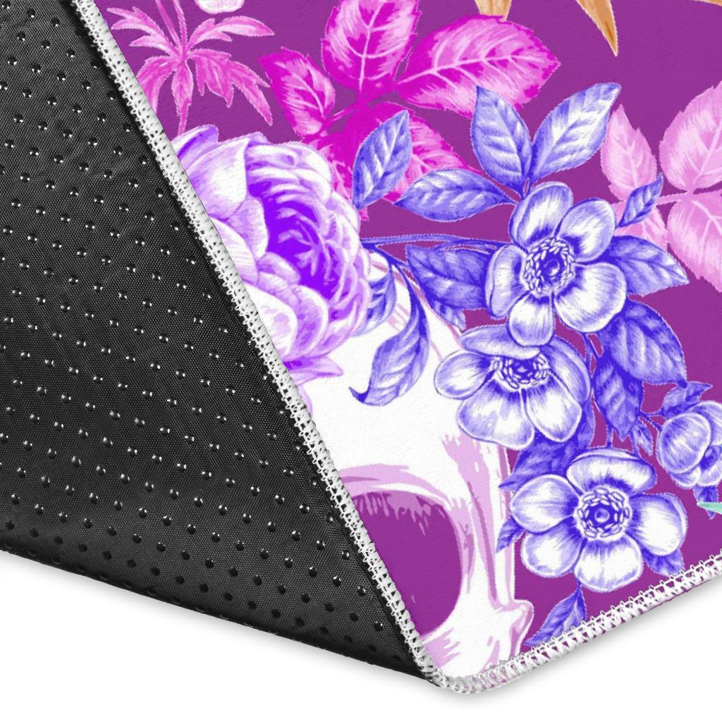Neon Skull Floral Pattern Print Area Rug