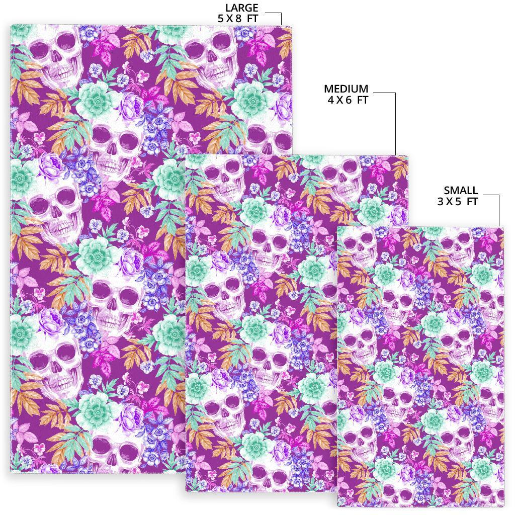 Neon Skull Floral Pattern Print Area Rug