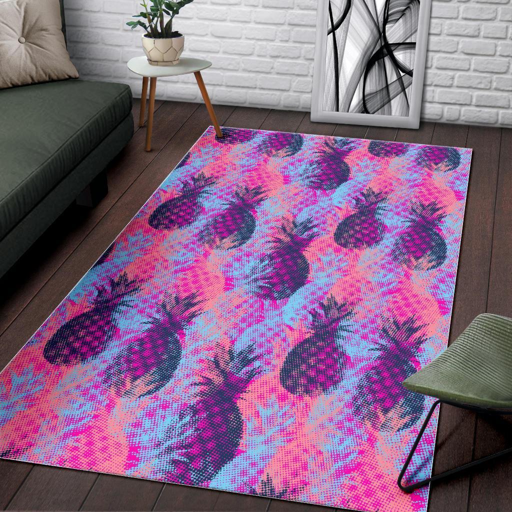 Neon Trippy Pineapple Pattern Print Area Rug
