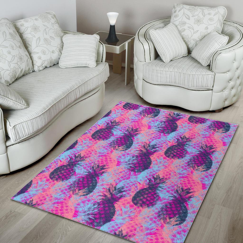 Neon Trippy Pineapple Pattern Print Area Rug