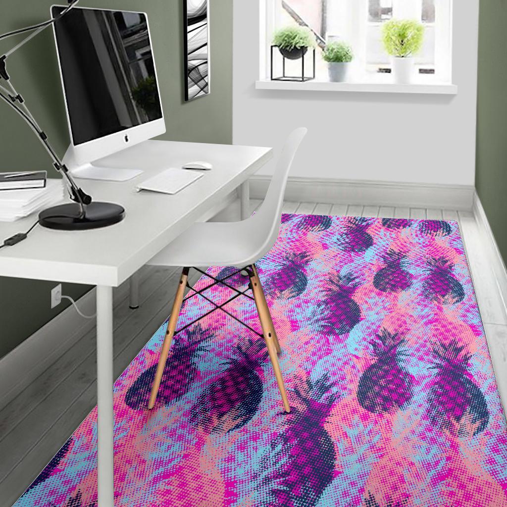 Neon Trippy Pineapple Pattern Print Area Rug