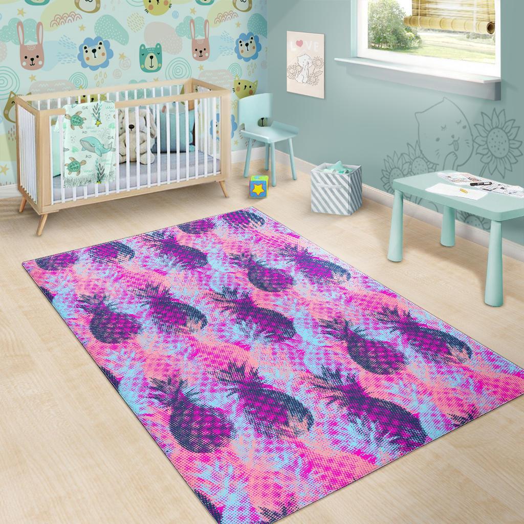 Neon Trippy Pineapple Pattern Print Area Rug