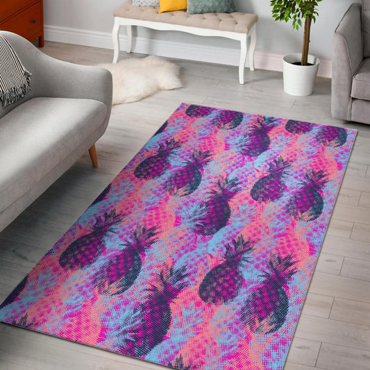 Neon Trippy Pineapple Pattern Print Area Rug