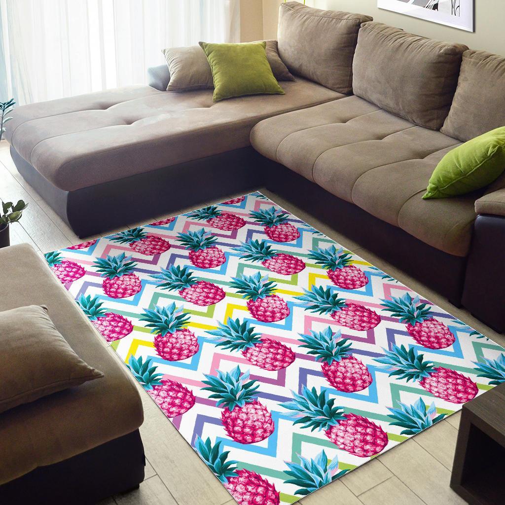 Neon Zig Zag Pineapple Pattern Print Area Rug