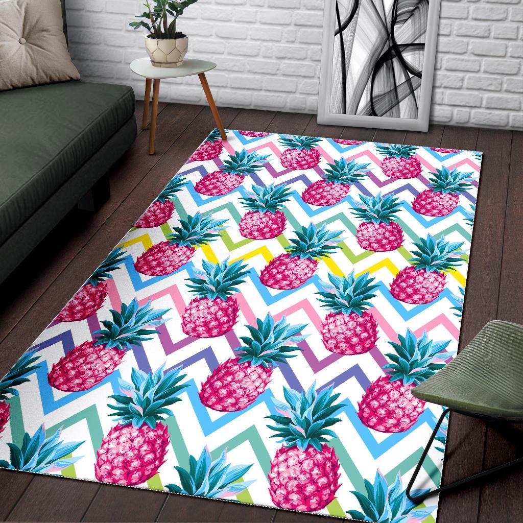 Neon Zig Zag Pineapple Pattern Print Area Rug