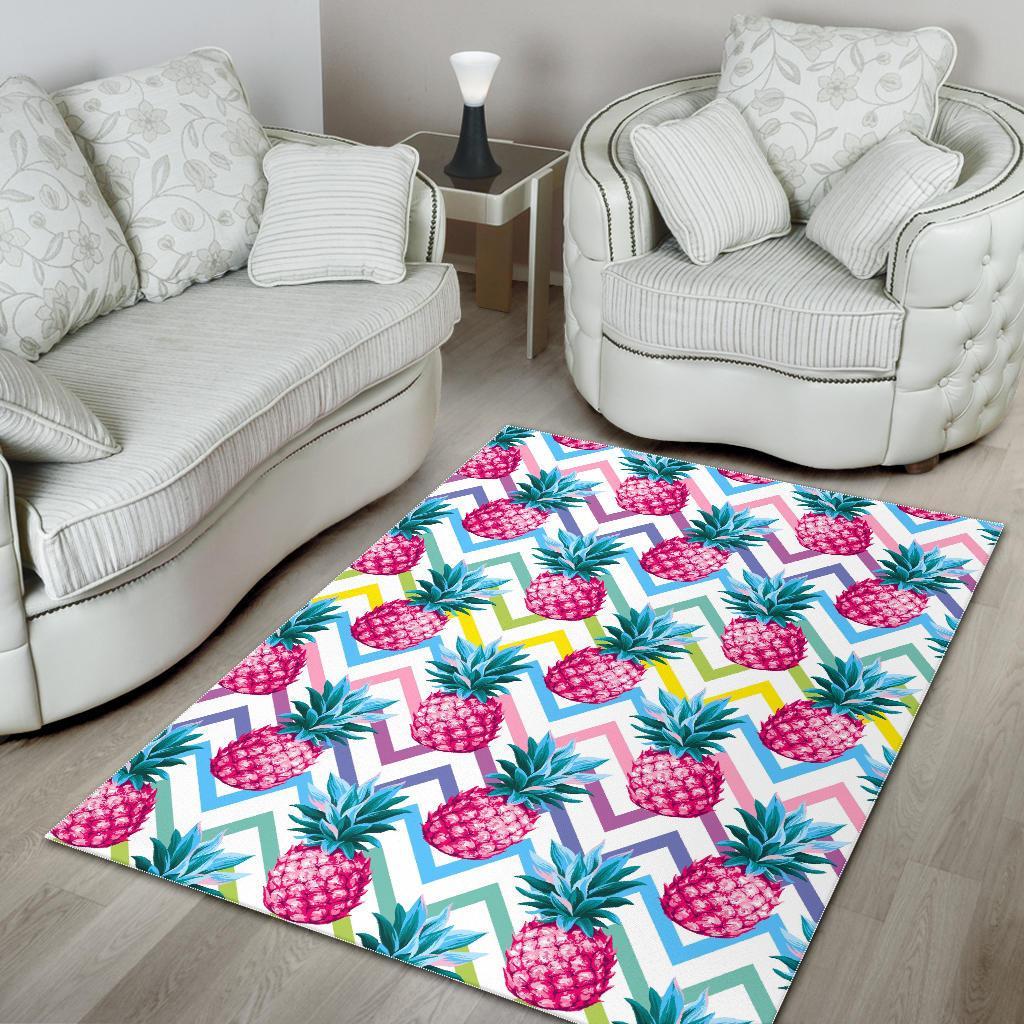 Neon Zig Zag Pineapple Pattern Print Area Rug