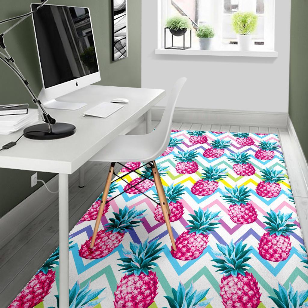 Neon Zig Zag Pineapple Pattern Print Area Rug