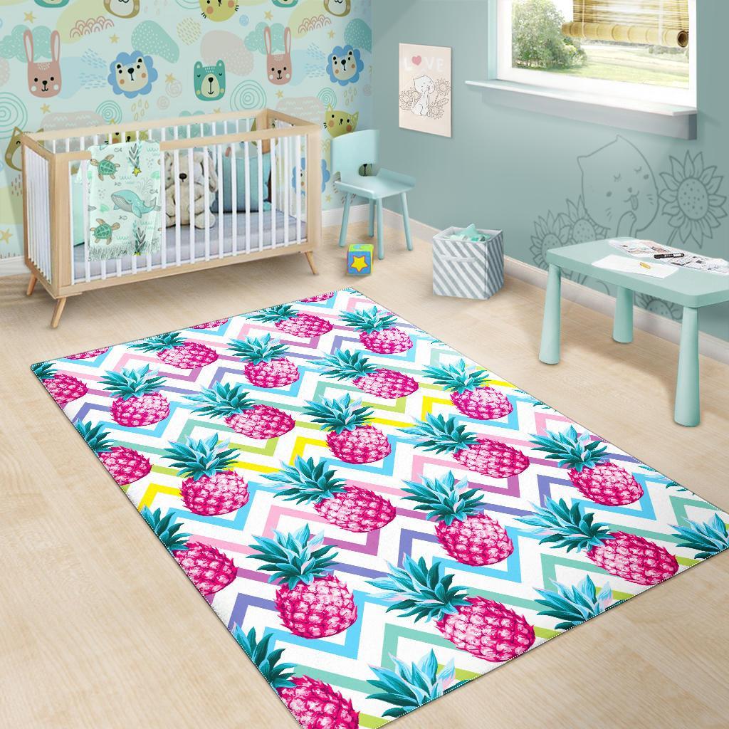 Neon Zig Zag Pineapple Pattern Print Area Rug