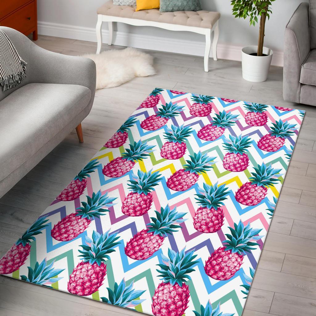 Neon Zig Zag Pineapple Pattern Print Area Rug