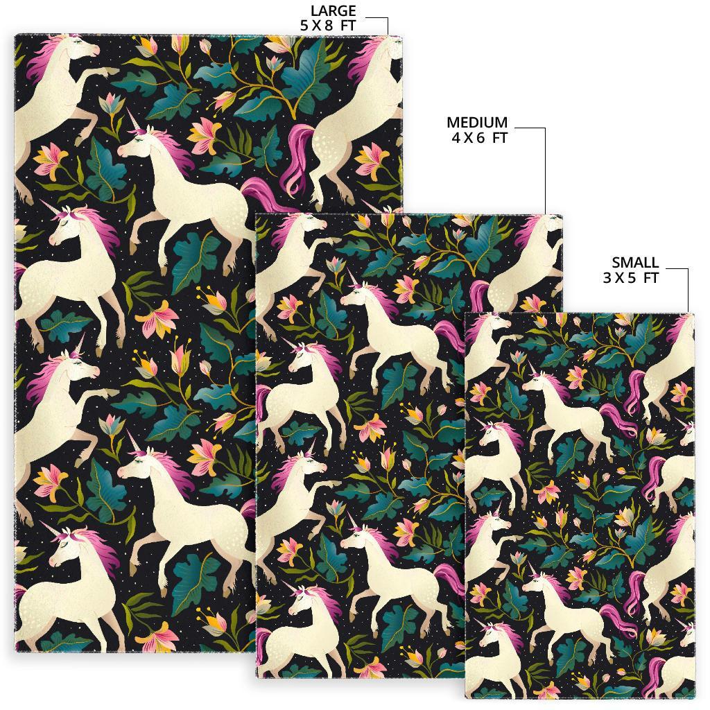 Night Floral Unicorn Pattern Print Area Rug