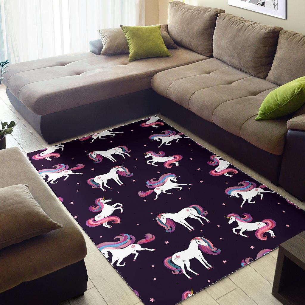 Night Girly Unicorn Pattern Print Area Rug