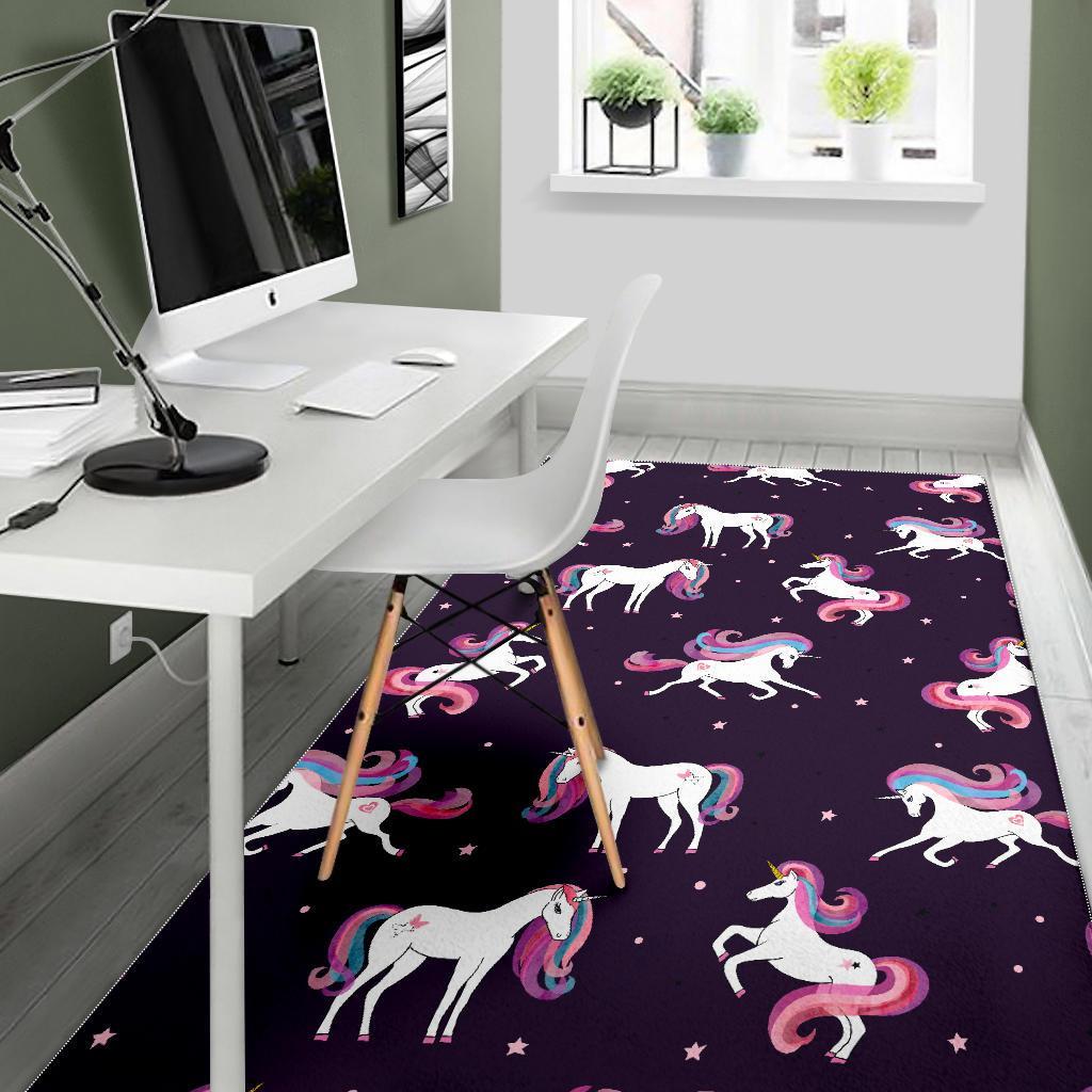 Night Girly Unicorn Pattern Print Area Rug