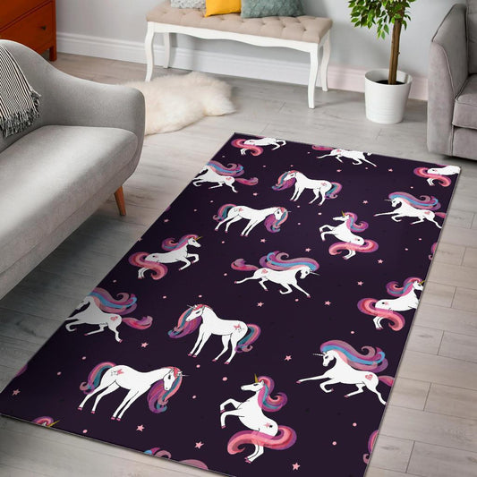 Night Girly Unicorn Pattern Print Area Rug