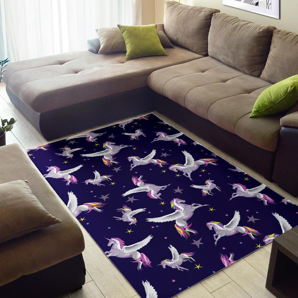 Night Winged Unicorn Pattern Print Area Rug