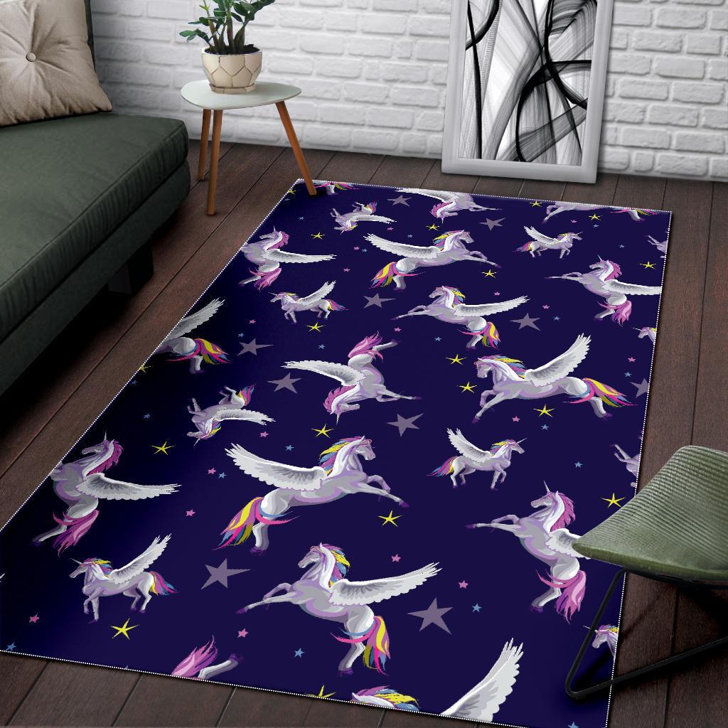 Night Winged Unicorn Pattern Print Area Rug