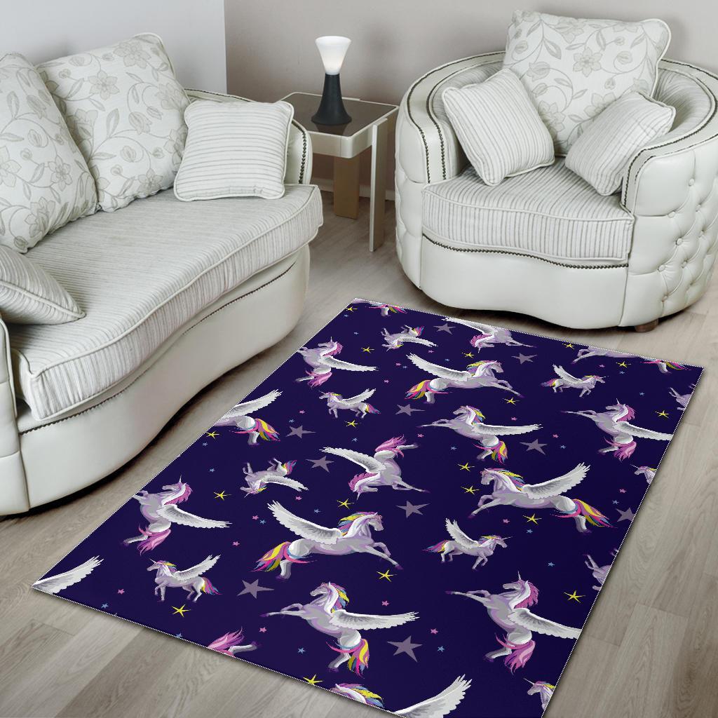 Night Winged Unicorn Pattern Print Area Rug