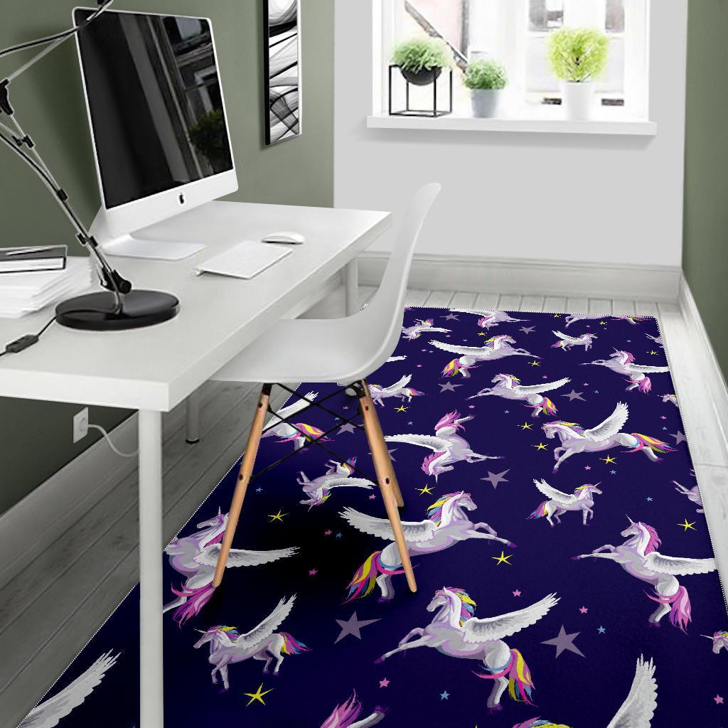 Night Winged Unicorn Pattern Print Area Rug