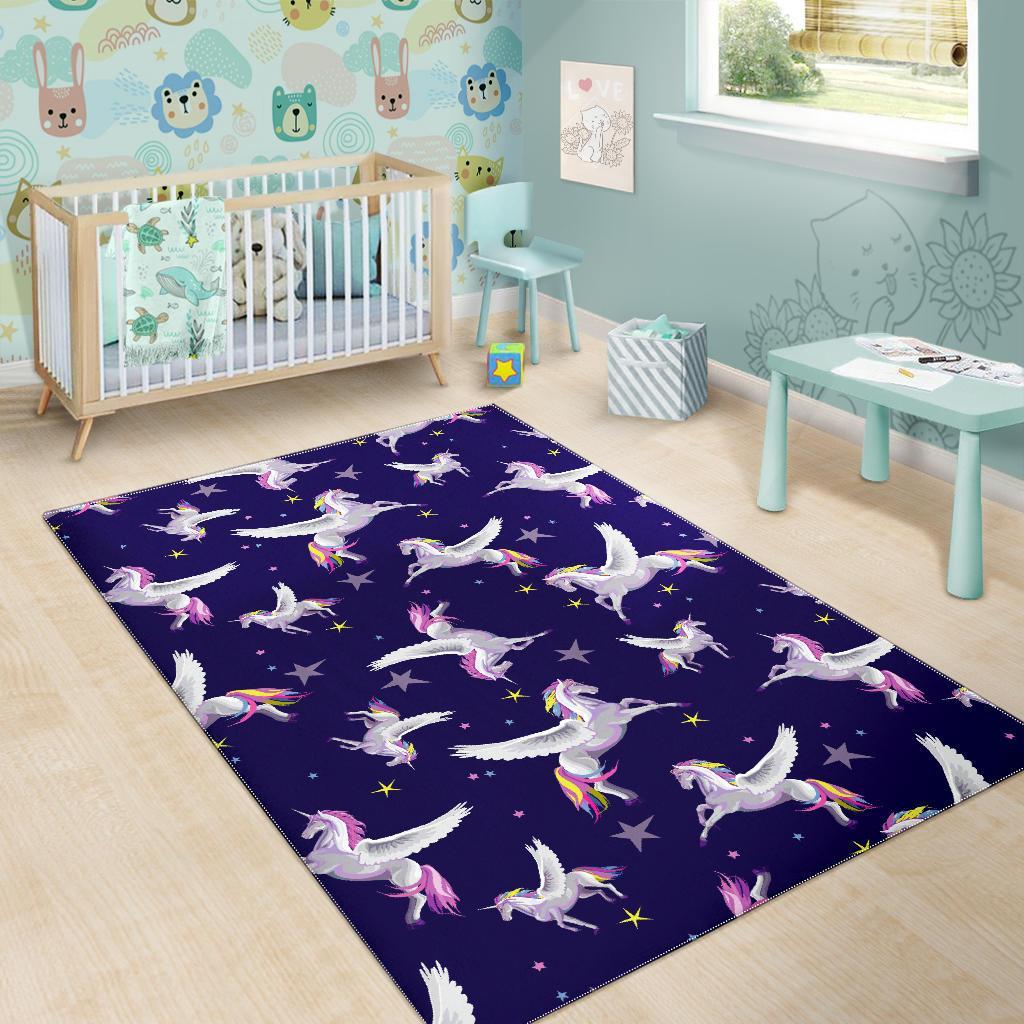 Night Winged Unicorn Pattern Print Area Rug