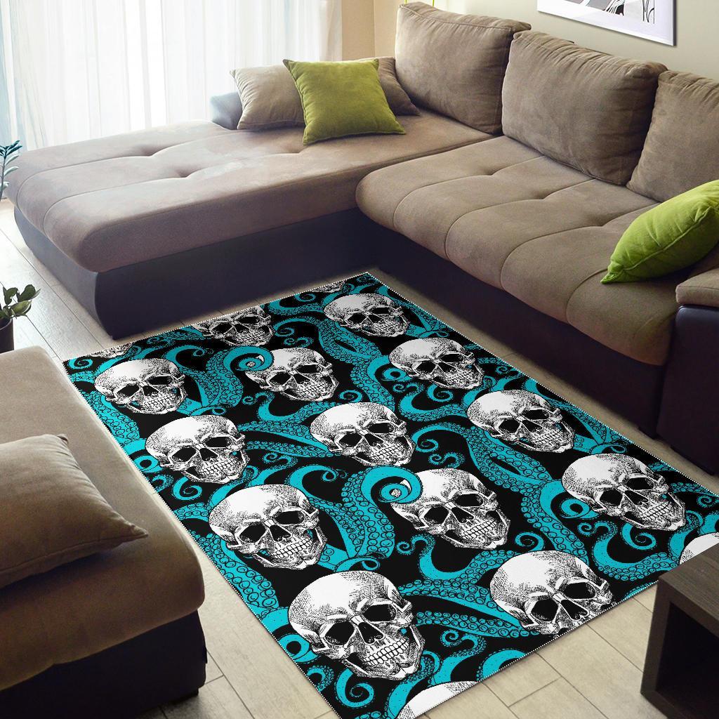 Octopus Tentacles Skull Pattern Print Area Rug