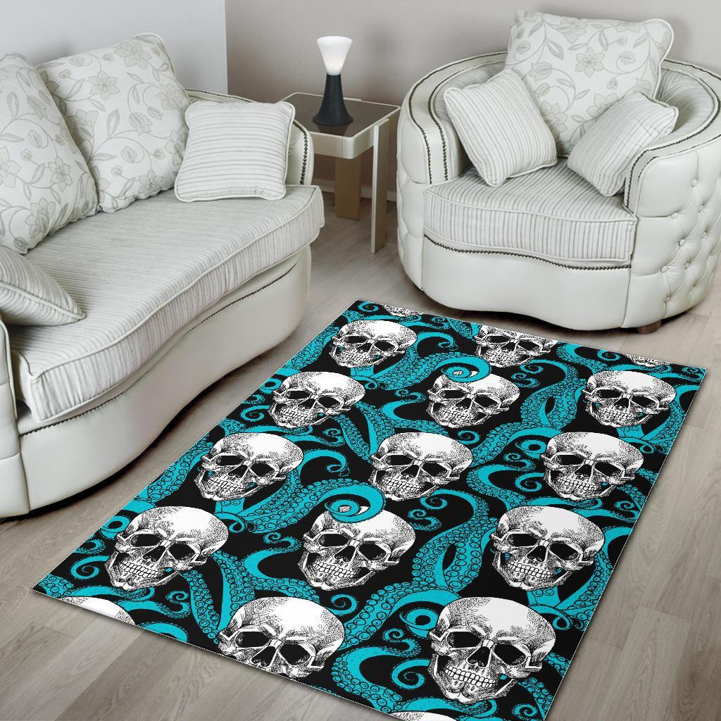 Octopus Tentacles Skull Pattern Print Area Rug