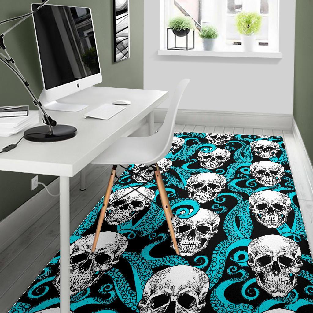 Octopus Tentacles Skull Pattern Print Area Rug