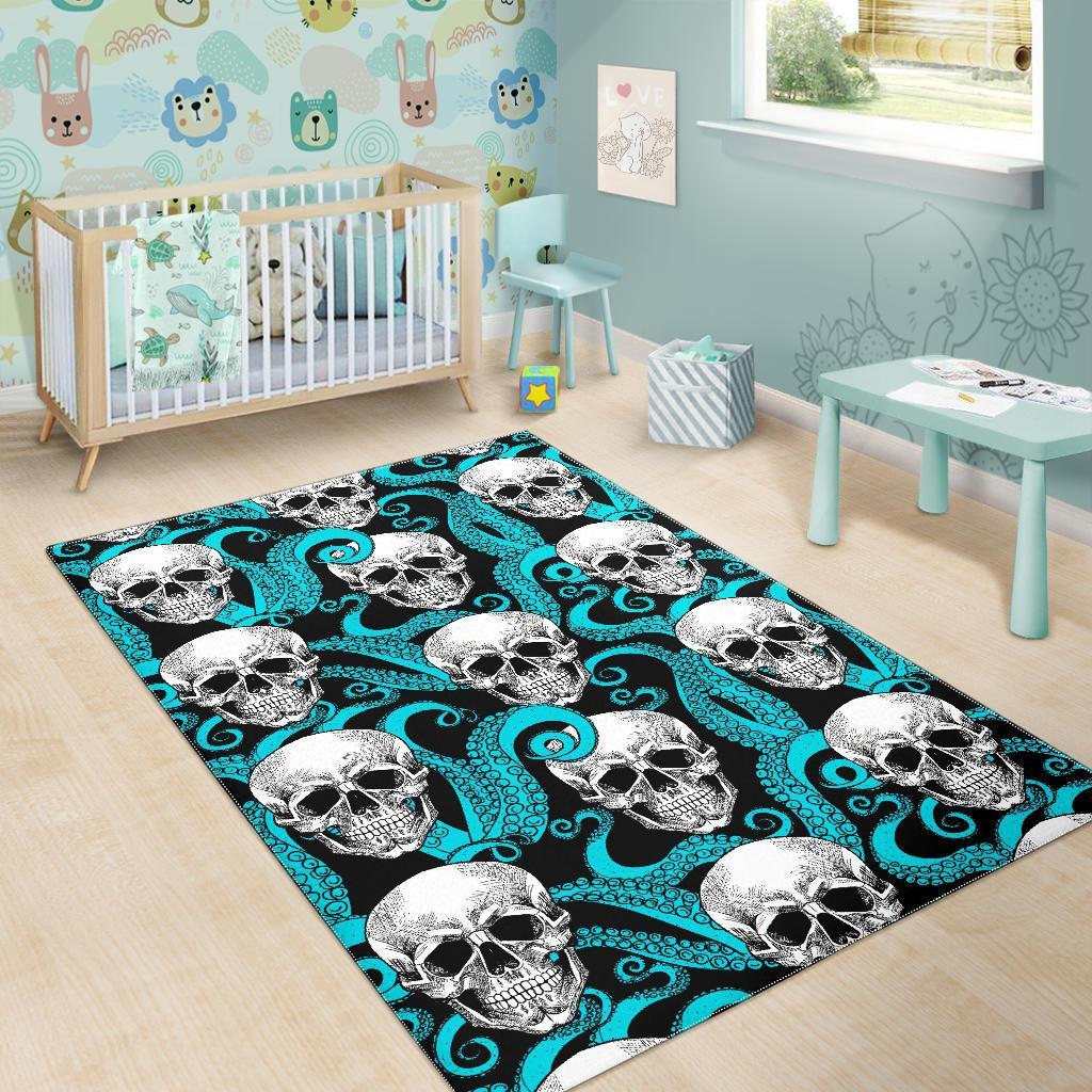 Octopus Tentacles Skull Pattern Print Area Rug