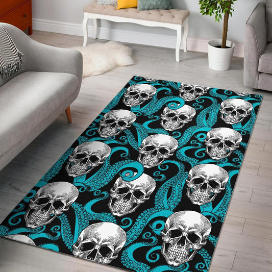 Octopus Tentacles Skull Pattern Print Area Rug