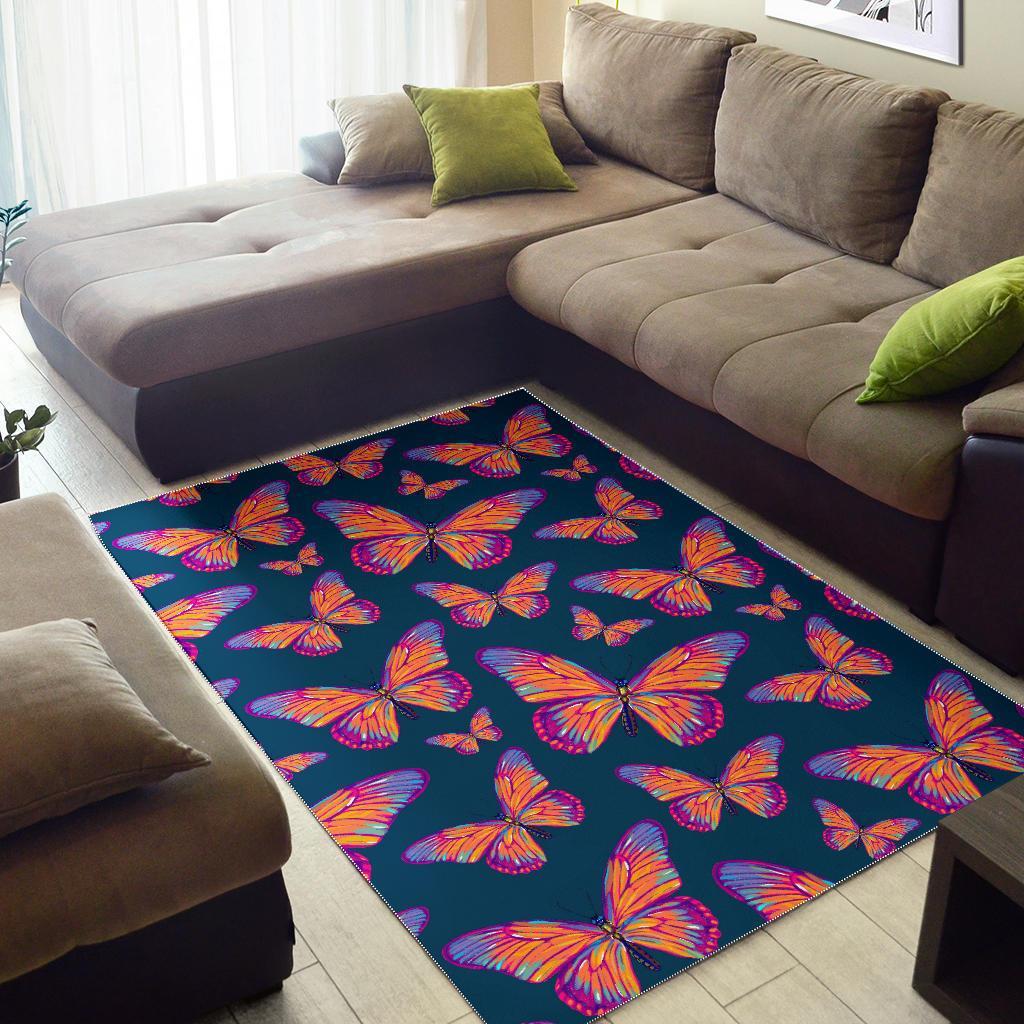 Orange And Purple Butterfly Print Area Rug