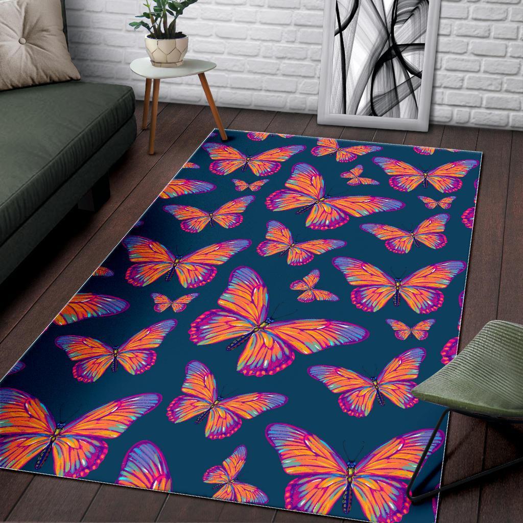 Orange And Purple Butterfly Print Area Rug