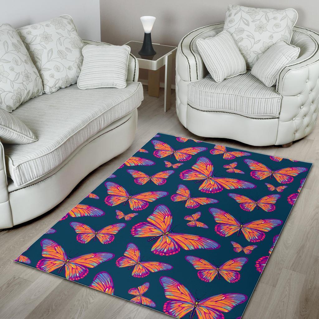 Orange And Purple Butterfly Print Area Rug