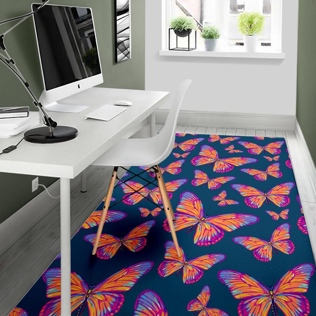 Orange And Purple Butterfly Print Area Rug