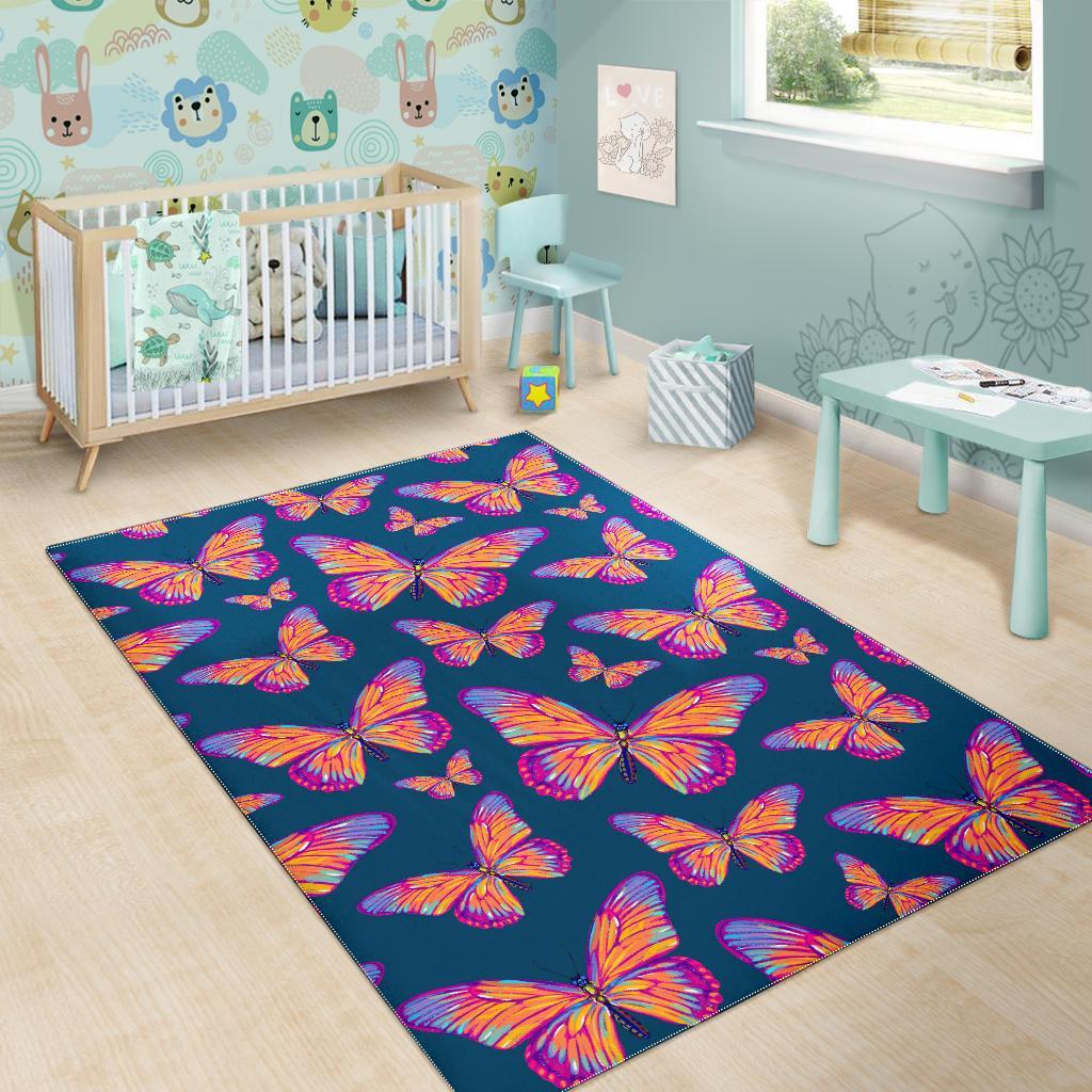 Orange And Purple Butterfly Print Area Rug