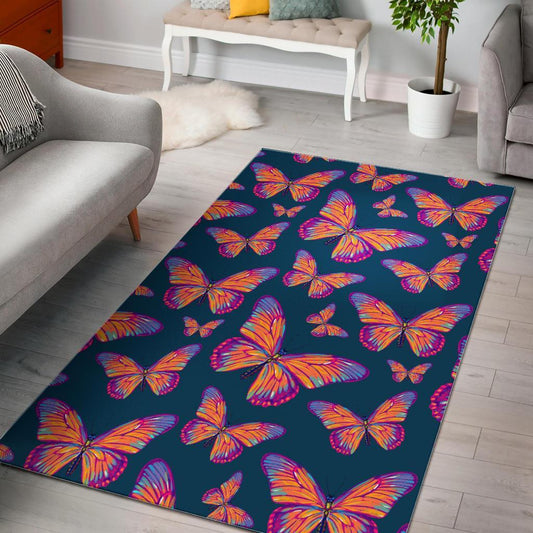 Orange And Purple Butterfly Print Area Rug