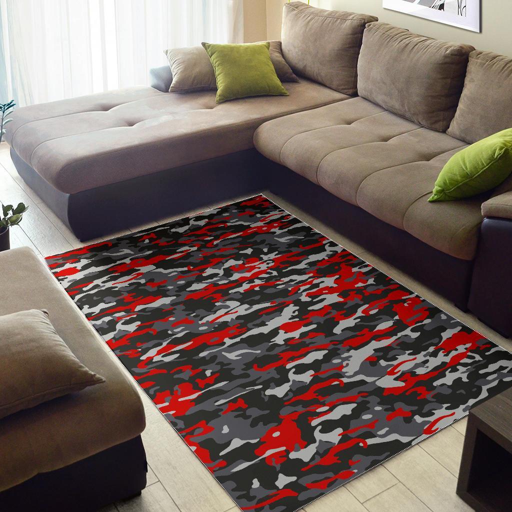 Orange Black And Grey Camouflage Print Area Rug