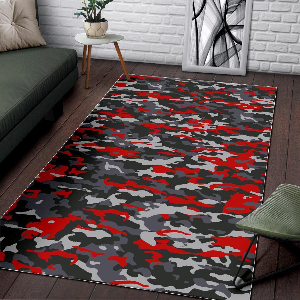 Orange Black And Grey Camouflage Print Area Rug