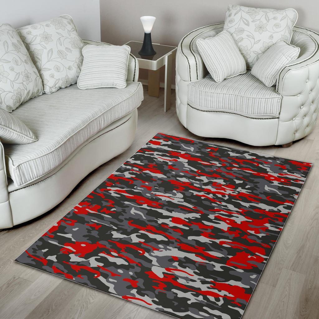 Orange Black And Grey Camouflage Print Area Rug