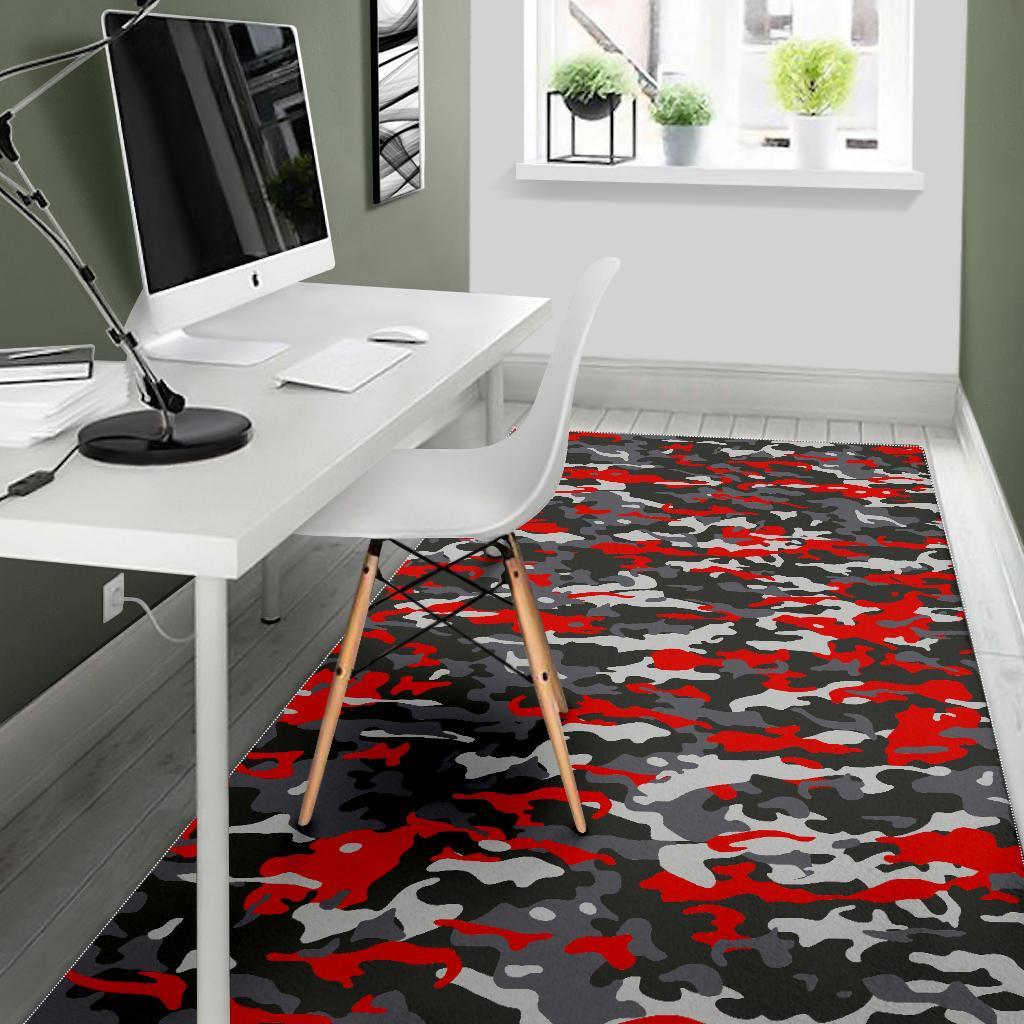Orange Black And Grey Camouflage Print Area Rug