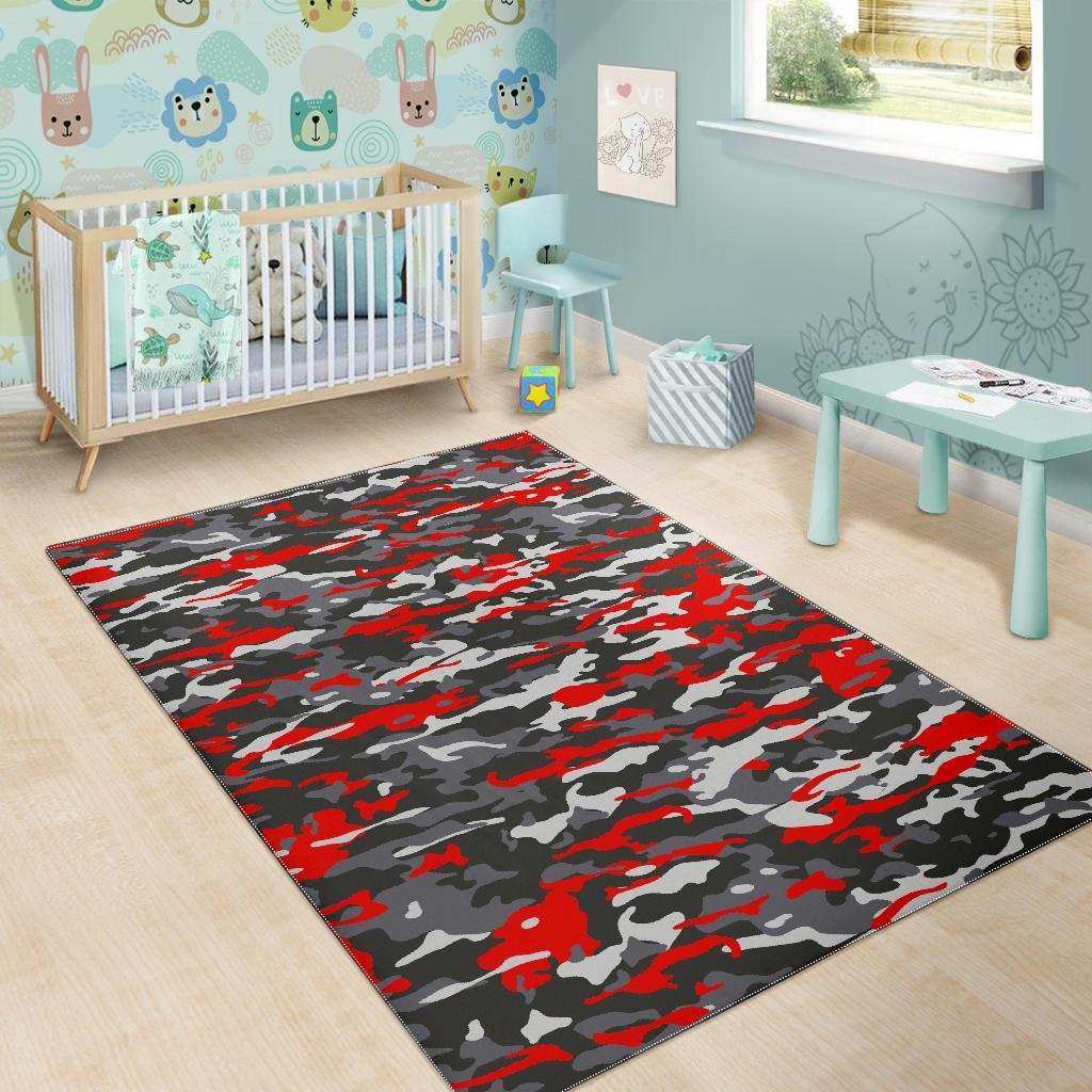 Orange Black And Grey Camouflage Print Area Rug