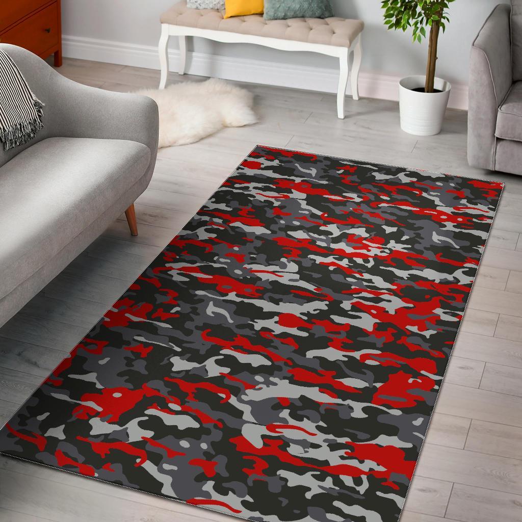 Orange Black And Grey Camouflage Print Area Rug
