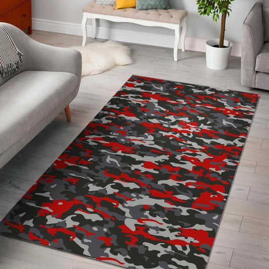 Orange Black And Grey Camouflage Print Area Rug
