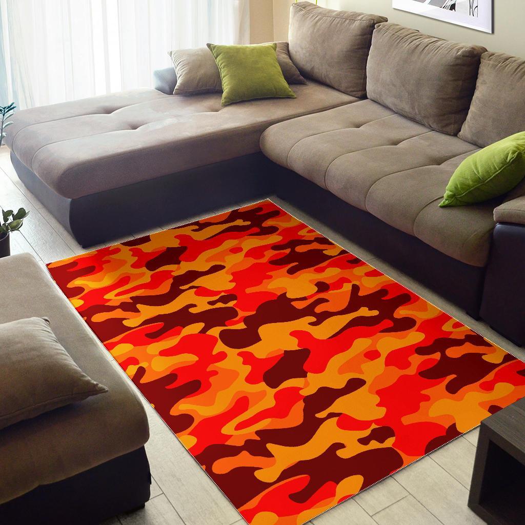 Orange Camouflage Print Area Rug