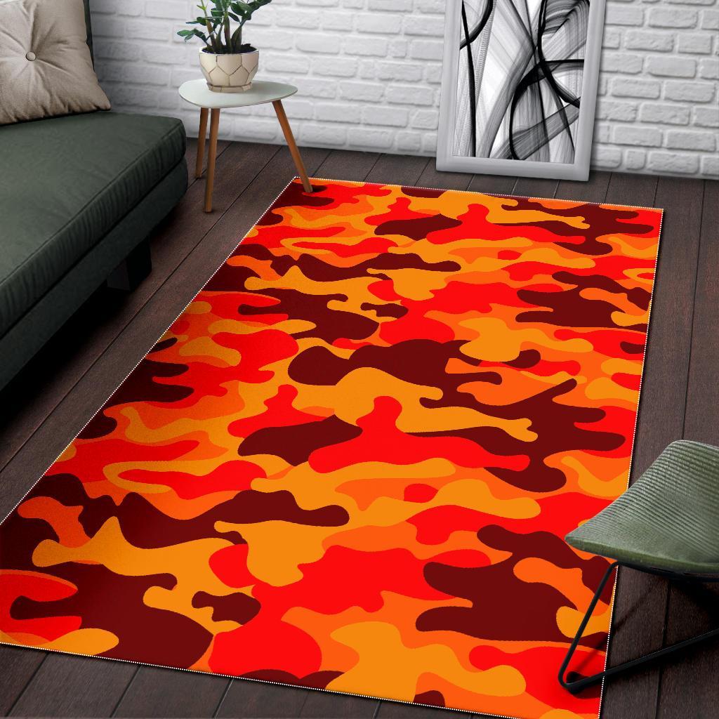 Orange Camouflage Print Area Rug
